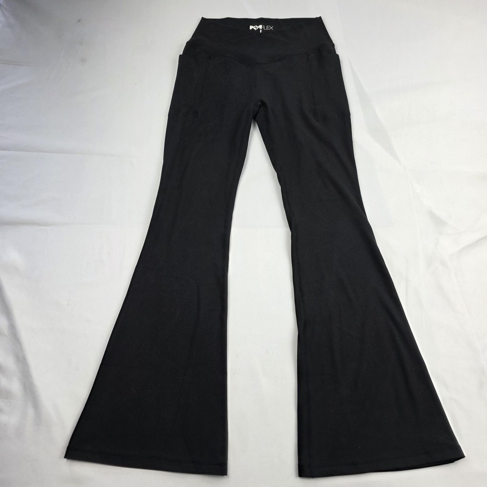 POPFLEX Leggings Womens Large Black High Rise 31.5" Flare Pockets Yoga Athletic